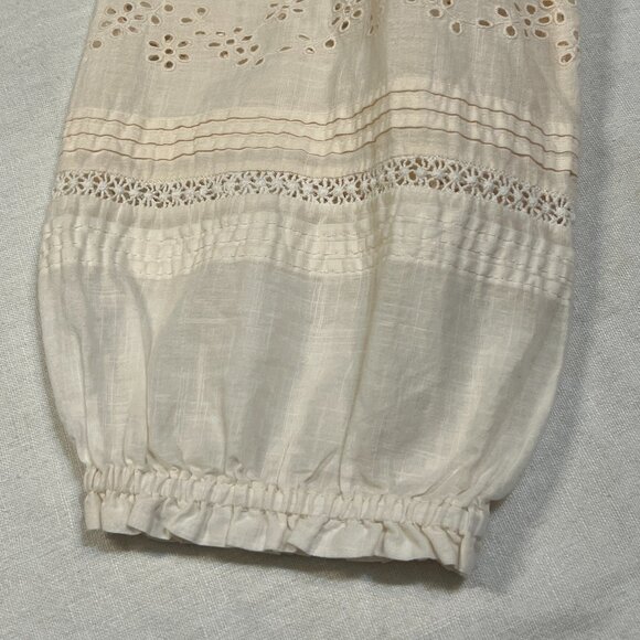 Joie Ivory Broderie Anglaise Cotton Peplum Blouse Top Size M Crochet Lace Snap - Picture 4 of 8